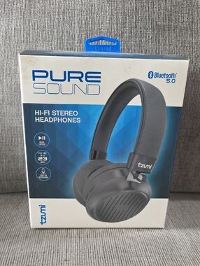 Tzumi Pure Sound Bluetooth 5.0 Hi‑Fi Stereo Headphones - Black, New In Box.